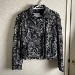 Classique Entier Women’s Wool Blend Tweed Blazer Jacket Black Sz L Full Zip